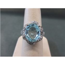 Huge Blue Topaz & Diamond Dinner Ring