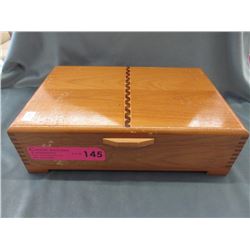 Large Wooden Jewelry Box & Contents