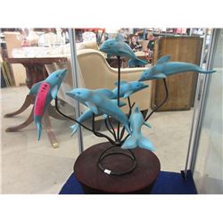 Ceramic Dolphin Statue on Metal Stand
