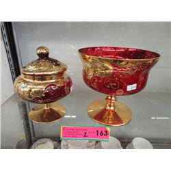 2 Vintage Gold Plated Ruby Glass Collectibles