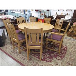 Canadiana Round Oak Table with 8 Chairs