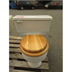 Standard White Toilet with Wood Seat