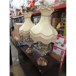 Pair of Brass & Glass Drop Lamps