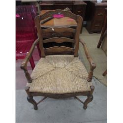 Vintage Carved Chair with Rattan Seat