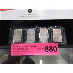 Strip of Four 1/4 Ounce .999 Fine Silver Ingots