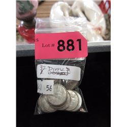 32 Canadian Silver Dimes  - All Before 1968