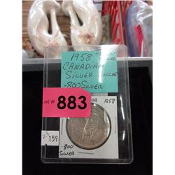 1958 Canadian Silver Dollar Coin - .800 Silver