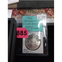 1966 Canadian Silver Dollar Coin - .800 Silver