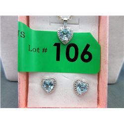 New Blue Topaz & Diamond Earring & Necklace Set