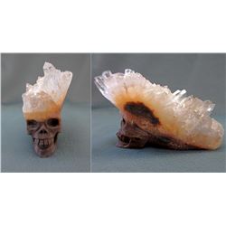 483.5 CT Quartz Crystal & Agate Vein Carved Skull