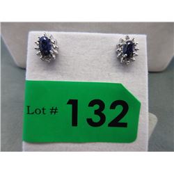 New Blue Sapphire & Diamond Stud Earrings