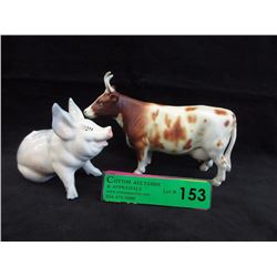 Vintage Japanese Porcelain Cow & Pig