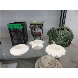 Ceramic Frog & 5 Partylite Candle Holders