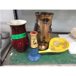 Vintage Vases, Dish & Candle Holder