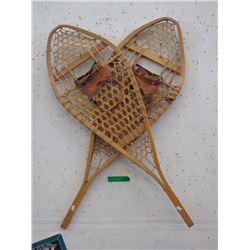 Pair of Wood Beaver Tail Snowshoes