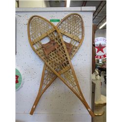 Pair of Wood Beaver Tail Snowshoes