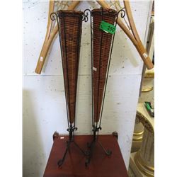 Pair of 28" Tall Wicker & Metal Vases