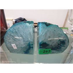 Pair of Blue Brazilian Agate & Crystal Bookends
