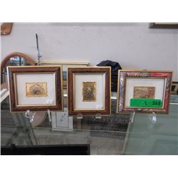 3 Vintage Framed Italian Gold Foil Pictures