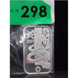 2013 Yr. of the Snake .999 Silver 1 Oz. Art Bar