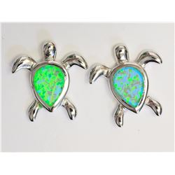Sterling Silver Synthetic Opal Turtle Shaped Earrings Retail $150