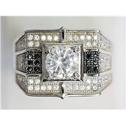 Sterling Silver Black & White Cubic Zirconia (approx 8.00g) Men's Ring Retail $440