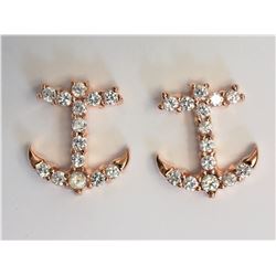 Sterling Silver Rose Gold Plated Cubic Zirconia Anchor Earrings Retail $60
