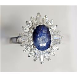 Serling Silver Sapphire & Cubic Zirconia (approx. 3.00g) Ring Retail $240