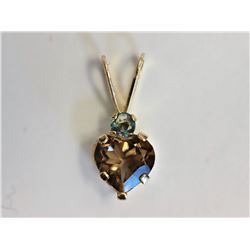 10kt Yellow Gold Alexandrite & Smokey Topaz Heart Shape Pendant Retail $90