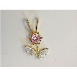 14kt Yellow Gold Pink & White Cubic Zirconia Flower Shape Pendant Retail $90