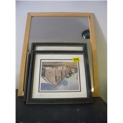 FRAMED MIRROR/4 FRAMED PRINTS