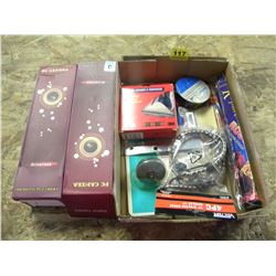 BOX OF MISC /2 NEW CAMERAS