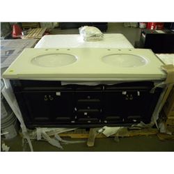 NEW DOUBLE SINK VANITY 2 CUPBOARDS AND DRAWERS (APPROX 5' FT TOP x 57.5" x 22.5" BASE)