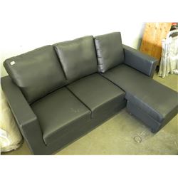 NEW BLACK LEATHER SOFA WITH CHAISE