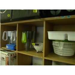 3 SHELVES OF STRAINERS AND MISC..