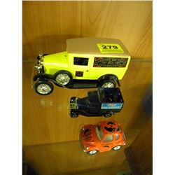 VINTAGE MODEL A SEDAN & 2 MINITURES