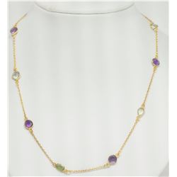 Sterling Silver & Gold Plated Garnet,Amethyst ,Peridot,Quartz & Citrine Necklace Insurance Value $87