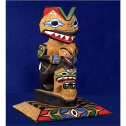 Northwest Coast Two Figured Totem by