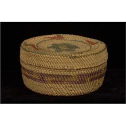 Makah Lidded Basket with Red and Gree