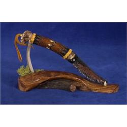 Obsidian and Antler Handled Knife on