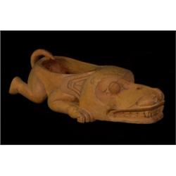 Carved Yellow Cedar Wolf Bowl Initial