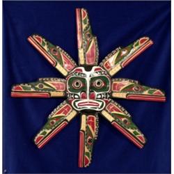 Kwakiutl Carved and Painted Raven Sun