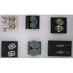 Lot of Six Pairs of Navajo Silver and