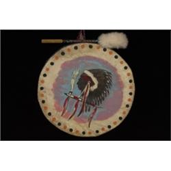 Old Painted Pow Wow Drum with Chief,