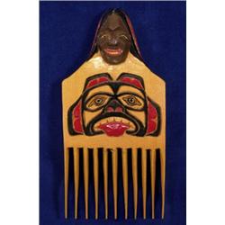 Salish Wooden Comb Signed Gwen 6 1/2"