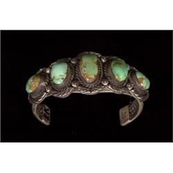 Navajo Silver and Turquoise Row Brace