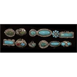 Lot of Twelve Navajo Silver and Turqu