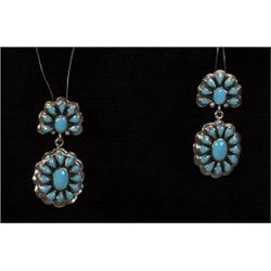 Pair of Navajo Silver and Turquoise E