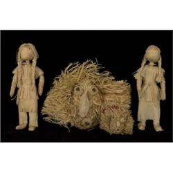 Two Miniature Corn Husk Masks 5" - 2"