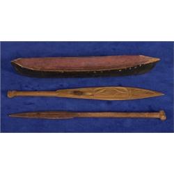 Miniature Salish Canoe with Two Paddl